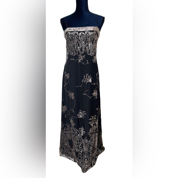 Vintage Black Velvet Maxi Dress Beaded Y2K whimsigoth Fairy Grunge Boho M - Picture 2 of 11